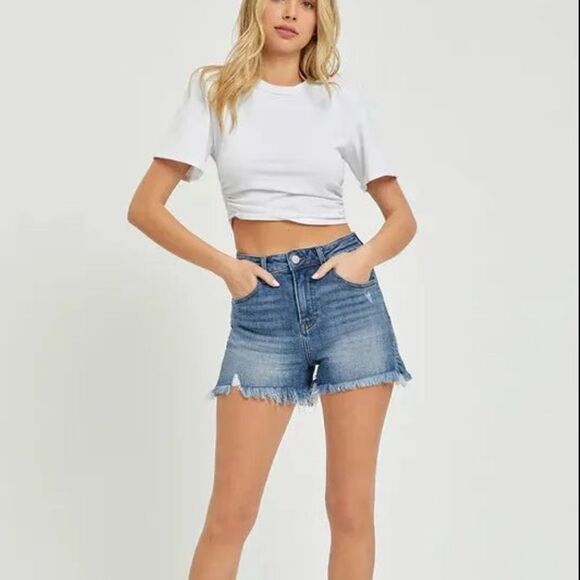 RISEN High Rise Side Slit Shorts - Picture 1 of 3